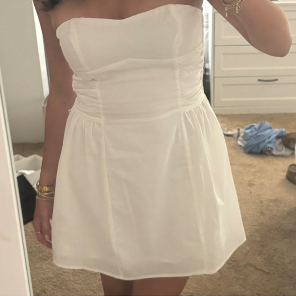 White strapless mini dress